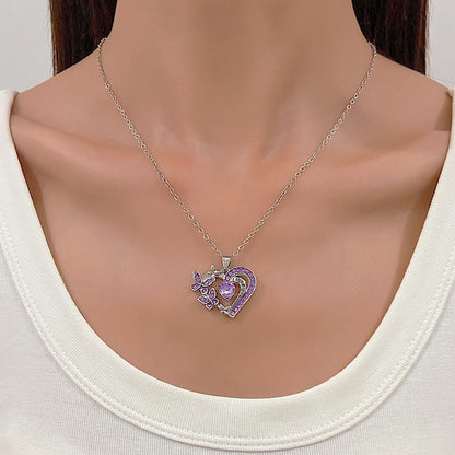 Ins Butterfly Love Necklace With Rhinestones For Valentine's Day