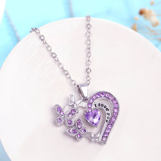 Ins Butterfly Love Necklace With Rhinestones For Valentine's Day