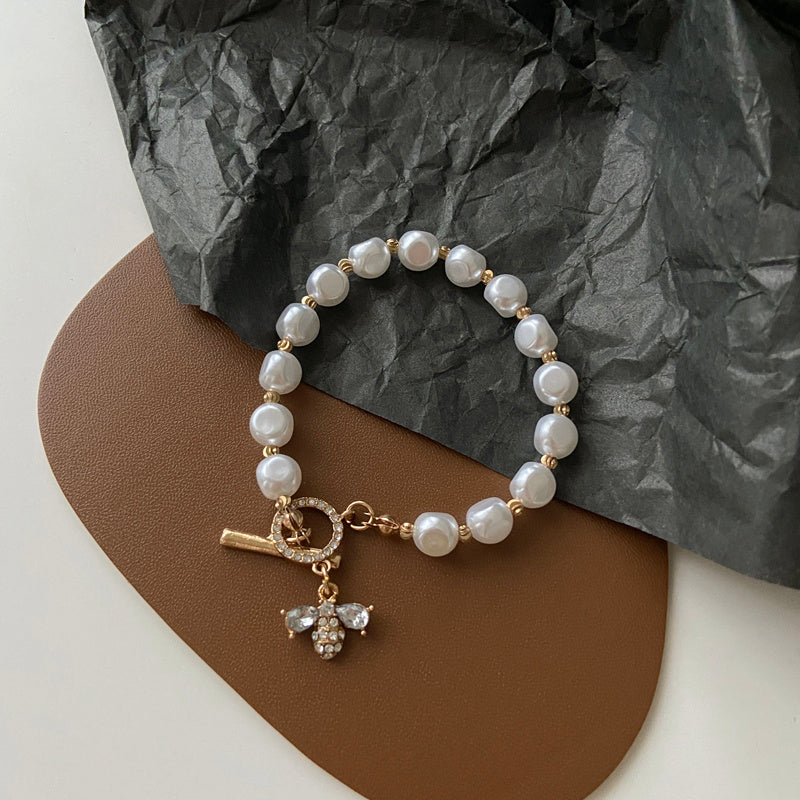 Natural Stone Pearl Pendant Bracelet