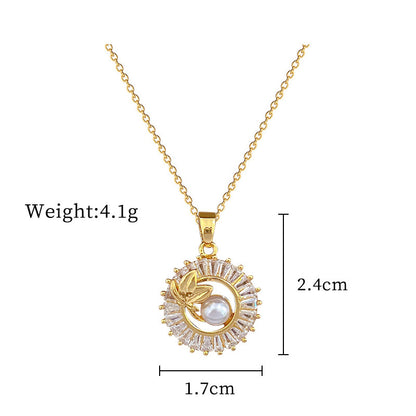 Diamond Personalized Round Ring Leaves Necklace And Earrings