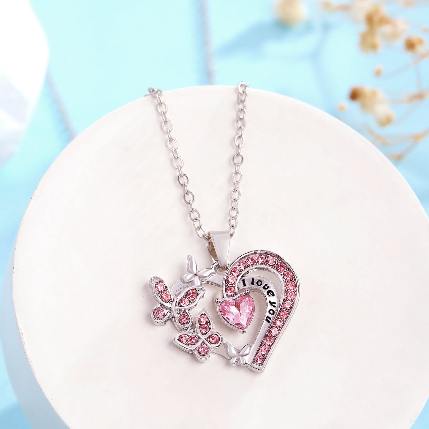 Ins Butterfly Love Necklace With Rhinestones For Valentine's Day